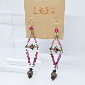 Treska Pink Seed Bead Boho Statement Earrings Bohemian FALL NWT